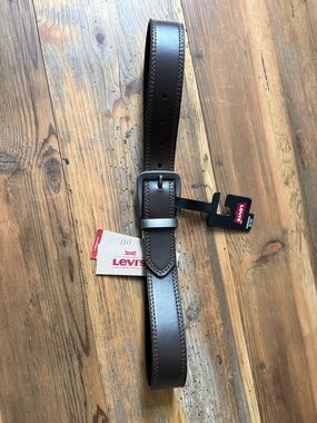 Levi's Dark Brown Leather Belt with Matte Silver Buckle